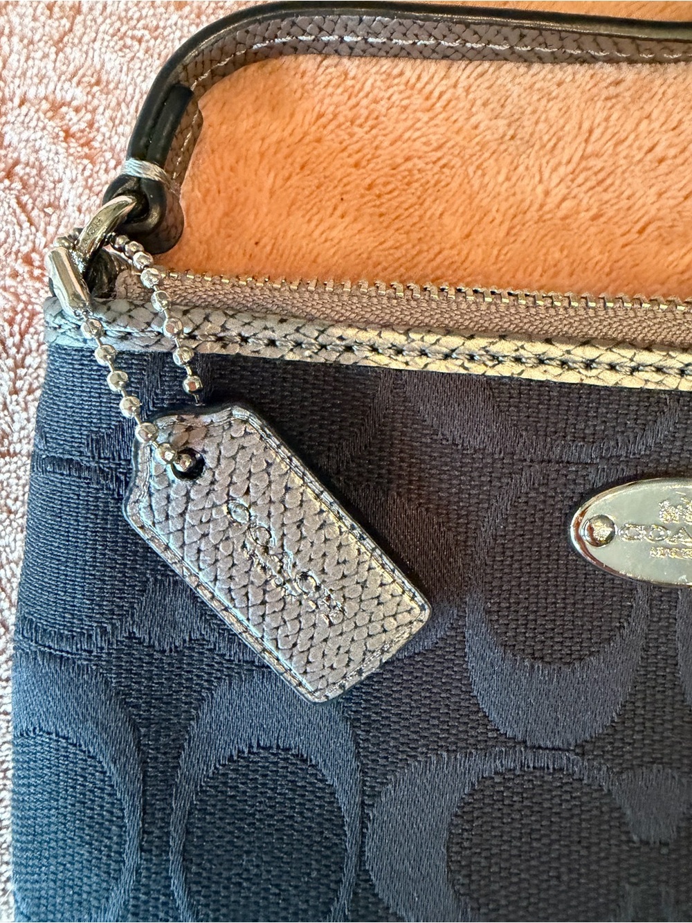 Coach Black Signature Wristlet with Silver Trim - Picture 4 of 12
